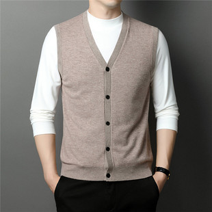 Middle-Aged Spring and Autumn Men's Knitted Wool Open-Back 2025 New V-Neck Solid Color Sleeveless Vest Fashion Casual Dropshipping 1