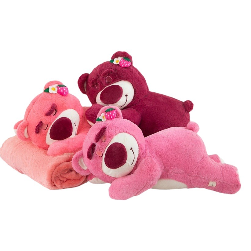 Pequeño libro rojo fresa abrazo cerdo dibujos animados transfronterizos niños oso peluche juguete siesta de coche manta de aire acondicionado de doble uso