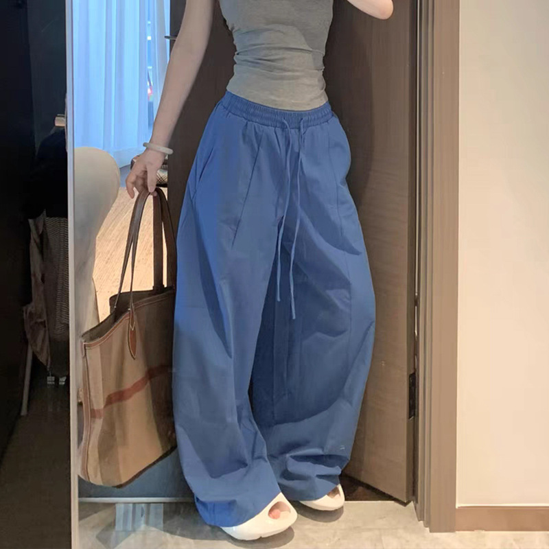 Blue Pants for Women, Breathable Lightweight Casual Pants, Summer Thin Straight Pants, Lazy Style Loose Scimitar Pants, New Style