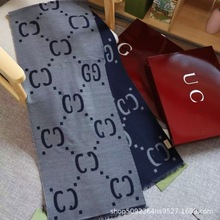 原单外贸高版本羊绒围巾真丝围脖双面GG披肩秋冬保暖羊毛围巾批发