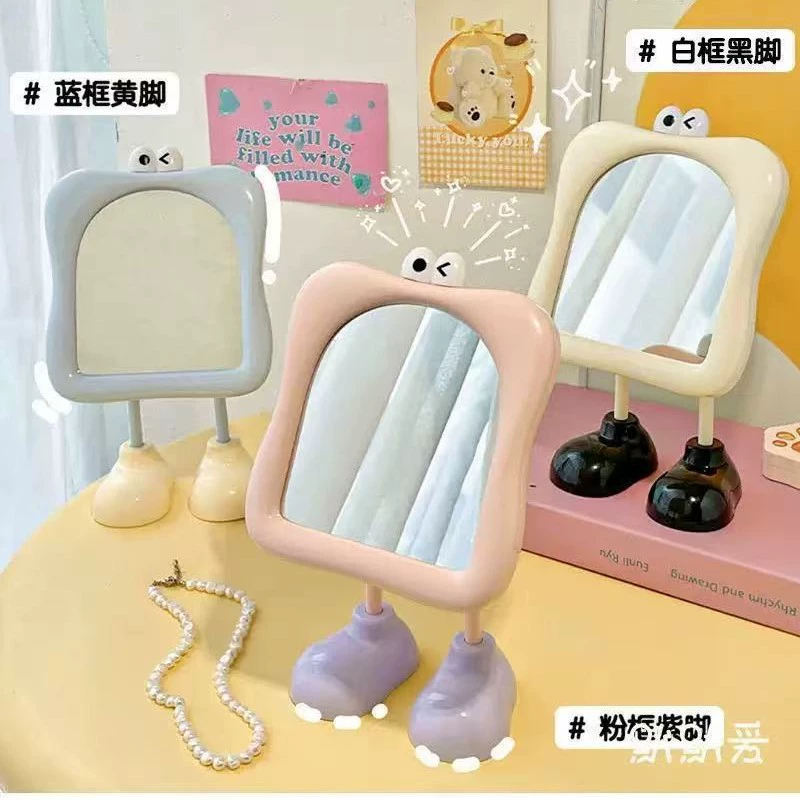 Handheld Tabletop Mirror for Students, Cute Standing Makeup Mirror, Compact Portable (White/Blue/Pink)