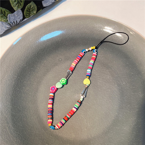 Korean version of the new ins creative bohemian soft pottery love flower beaded mobile phone lanyard acrylic mobile phone chain