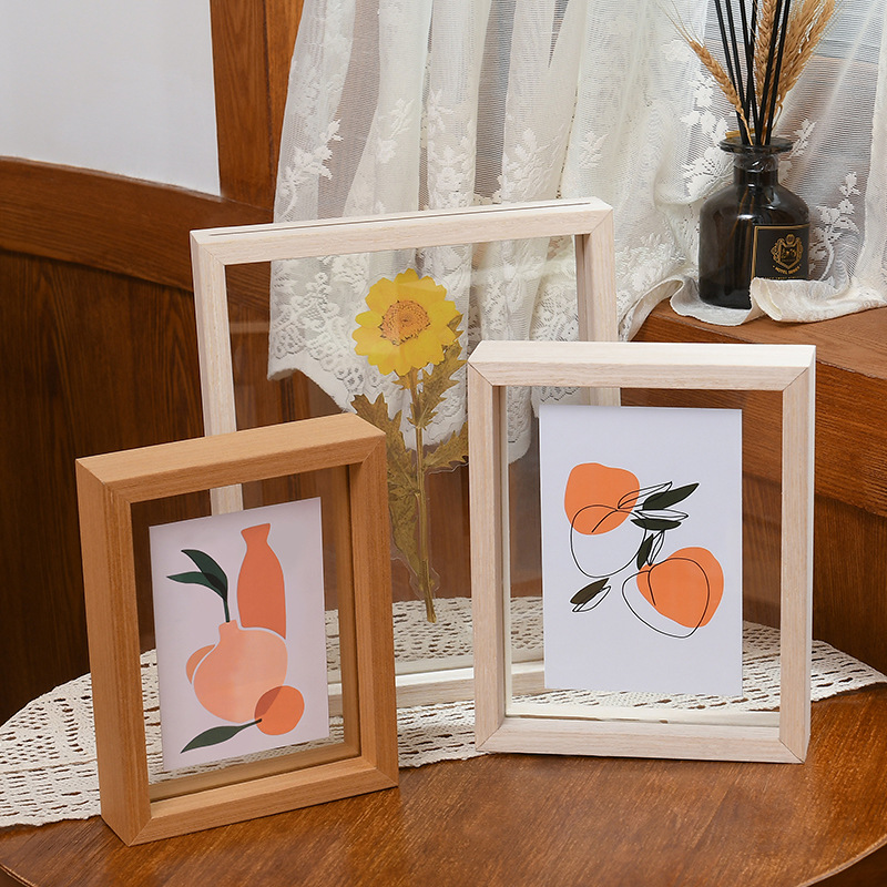 Creative botanical specimen frame with double-sided glass, picture frame, dried flower frame 5678a 4-inch desktop paper-cut frame, art
