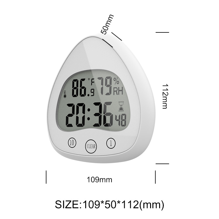 跨境静音防水浴室电子挂钟防雾吸盘倒计时温湿度感应数字闹钟