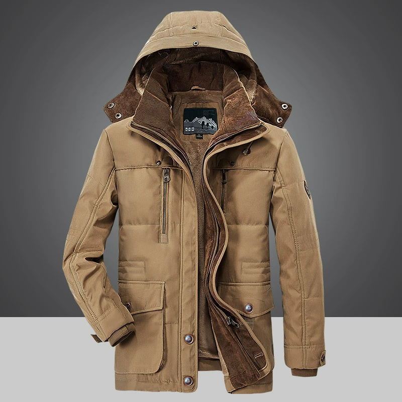 Winter 13029 Men's Cotton Coat Mid-length Fleece-lined Thickened Middle-aged and Elderly Cotton Coat Large Size Multi-pocket Cotton Coat for Elderly