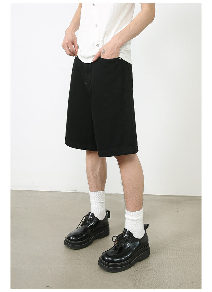 Quần short nam denim họa tiết rằn ri phong cách công sở đi biển — Màu trắng, Màu đen, Màu đất gỉ sét, Ngụy trang màu mơ chi tiết 35