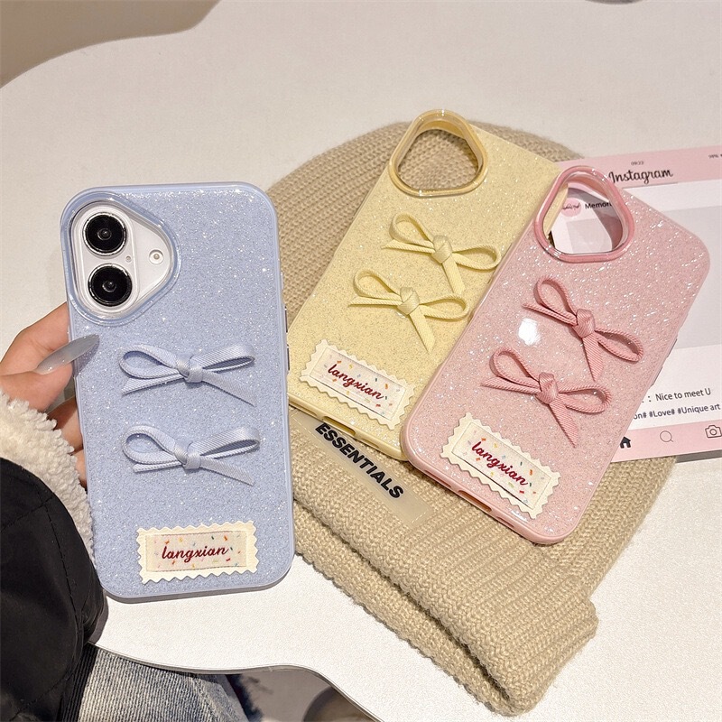 Glitter Bow Suitable for Iphone16Promax Apple 13 Mobile Phone Case Creative 15 Cute 14 Small Fresh Female