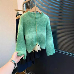 2024年 マヘア グラデーション 重厚なビーズ刺繍入りセーター レディース 秋 ゆったり ラウンドネック ニット グラデーションカラー