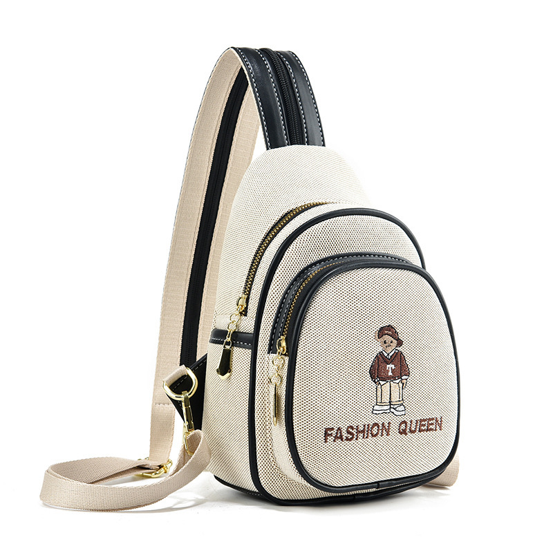 Mochila de dibujos animados 2025 nueva moda simple bolso de pecho casual mujer oso bordado bandolera de todo fósforo