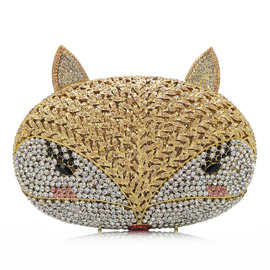 亚马逊爆款晚宴包时尚手拿包狐狸水晶满钻镂空晚装手包clutch bag