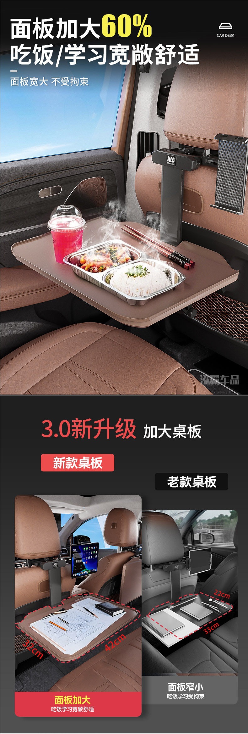 Children's Car Seat Folding Table for Back Seat, Car Folding Study and Homework Tool, In-Car Dining Table