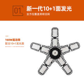跨境外贸新10叶折叠变形塑料车库灯，LED150W车库，厂房地库照明
