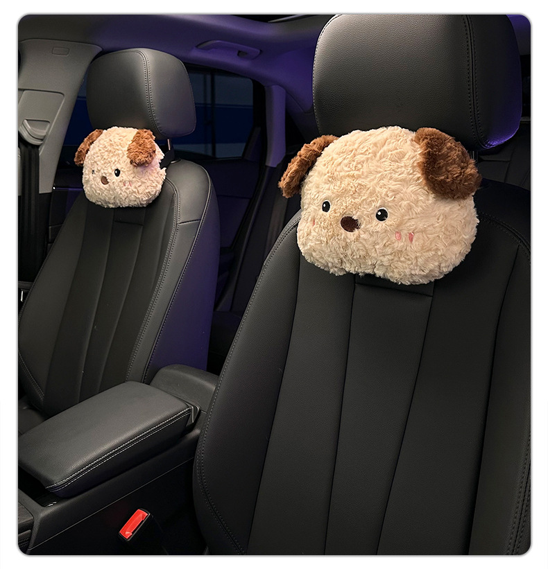 Blue Rain Stuffed Car Headrest Neck Pillow Cute Puppy Car Seat Lumbar Pillow Plaid Car Interior Supplies