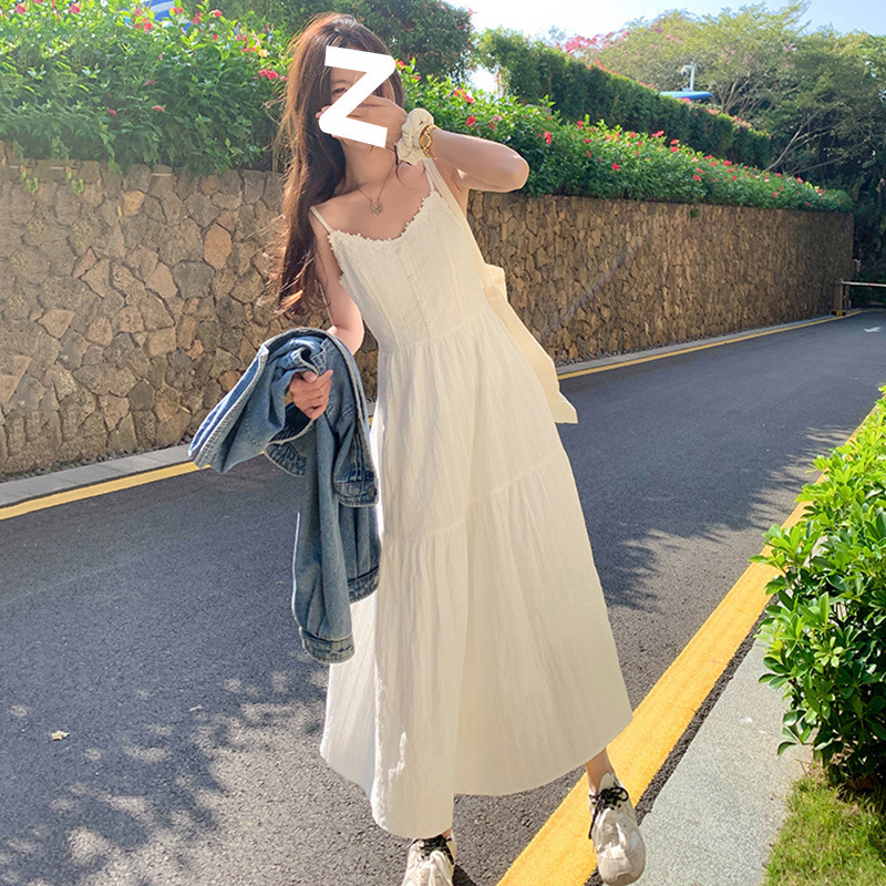 2025夏季新款甜美清新白色吊带连衣裙少女感小个子显瘦A裙批发|undefined