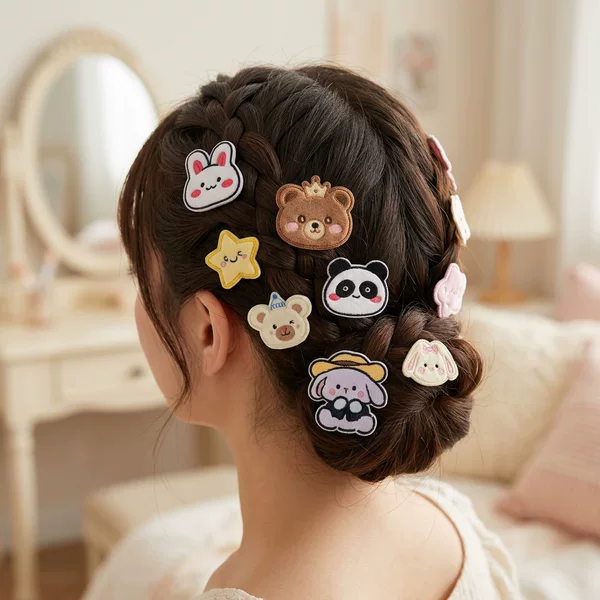 Cute plush bangs stickers, cartoon animal hair clips, trendy magic hair accessories, Instagram-style cartoon hair clips