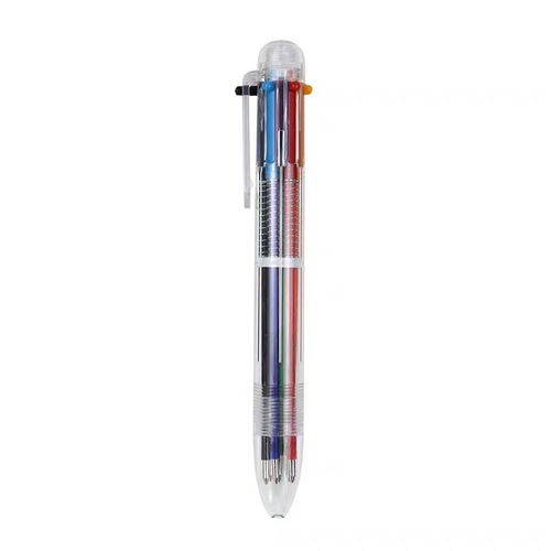 Creative transparent 6-color ballpoint pen, cute cartoon multi-color pen, multi-function press color oil-based pen wholesale