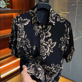 复古花衬衫男士长袖春秋款2025新款潮牌男装高级感痞帅风衬衣男款