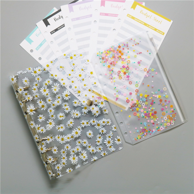 INS Daisy soft shell libro de diario de PVC transparente clip de hojas sueltas A5/A6 libro de diario pequeño cuaderno fresco