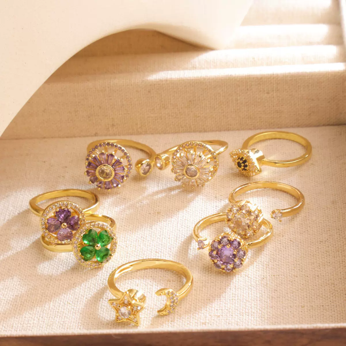 戒指女星星月亮新款设计感开口指环女时尚高级感不掉色可调节戒指