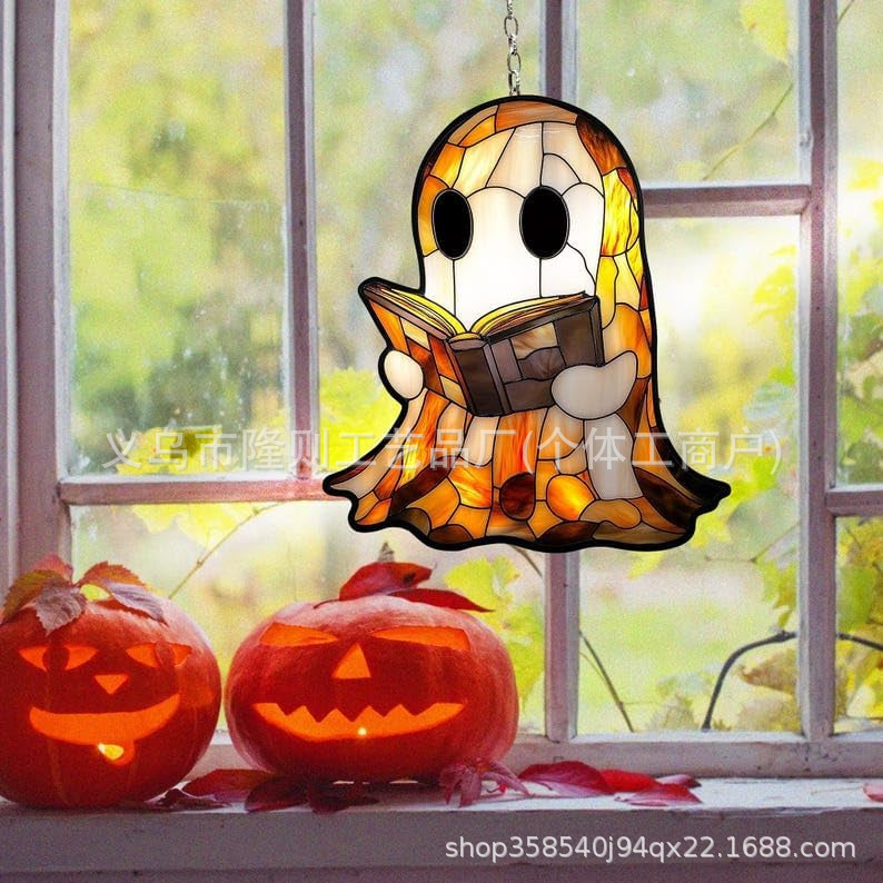 クロスボーダー新製品ハロウィンかわいいゴーストサンキャッチャーアクリル 2D ゴーストガーデンウィンドウ吊り装飾家の装飾|undefined