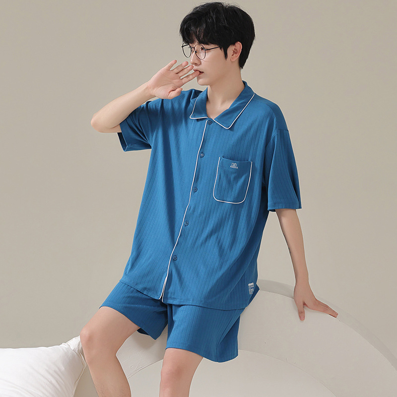 Pajamas men's short-sleeved summer modal thin suit men's home wear lapel 200kg plus size two-piece suit