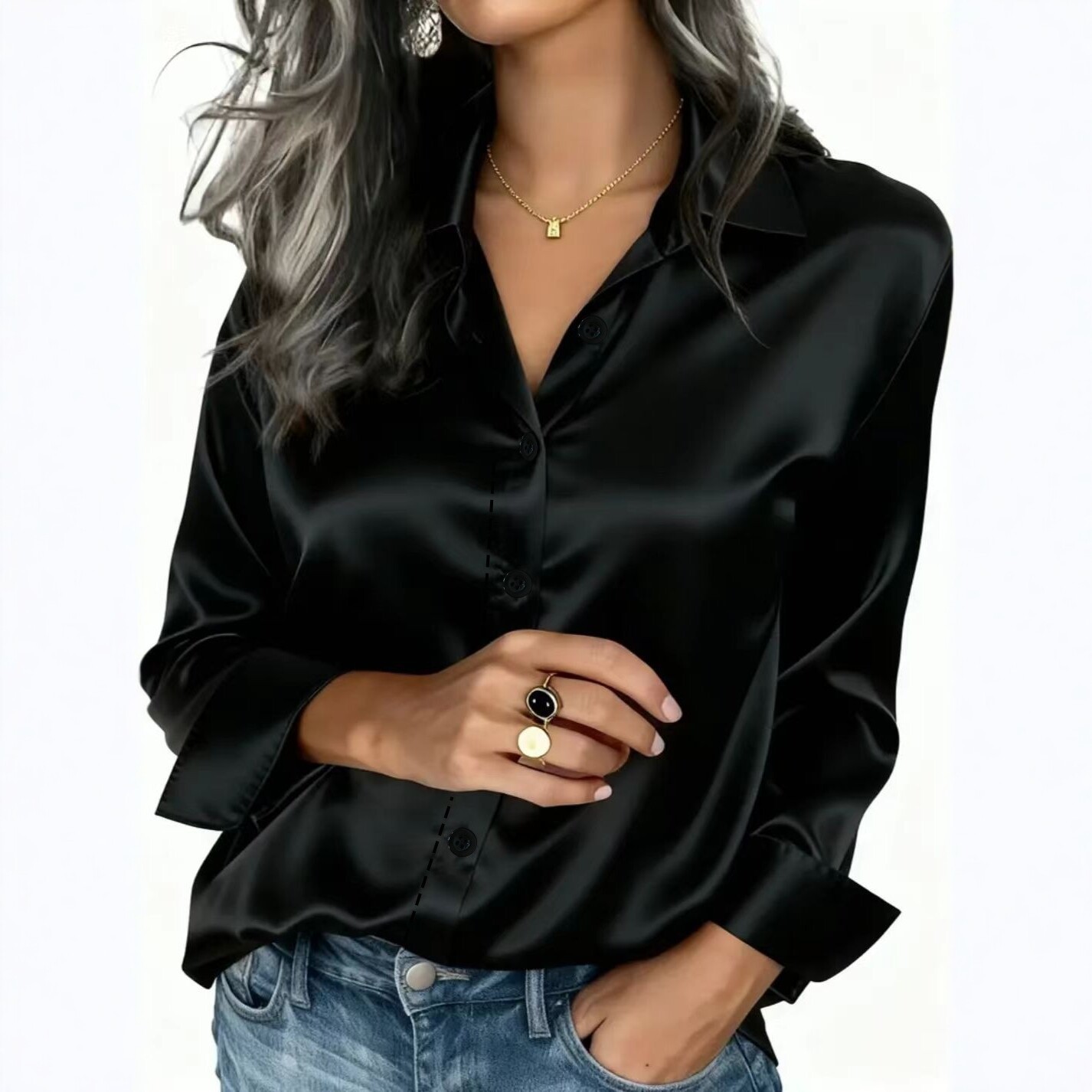 Women's Clothing Satin Shirt Long Sleeved Solid Color Versatile Professional Style American New_ecoleips.com