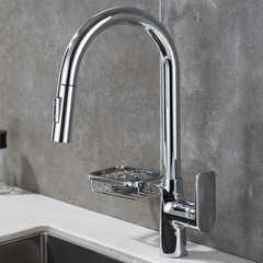 New kitchen faucet with splash-proof, wash basin, black sink, swivel, cold and hot pull-out model, all copper