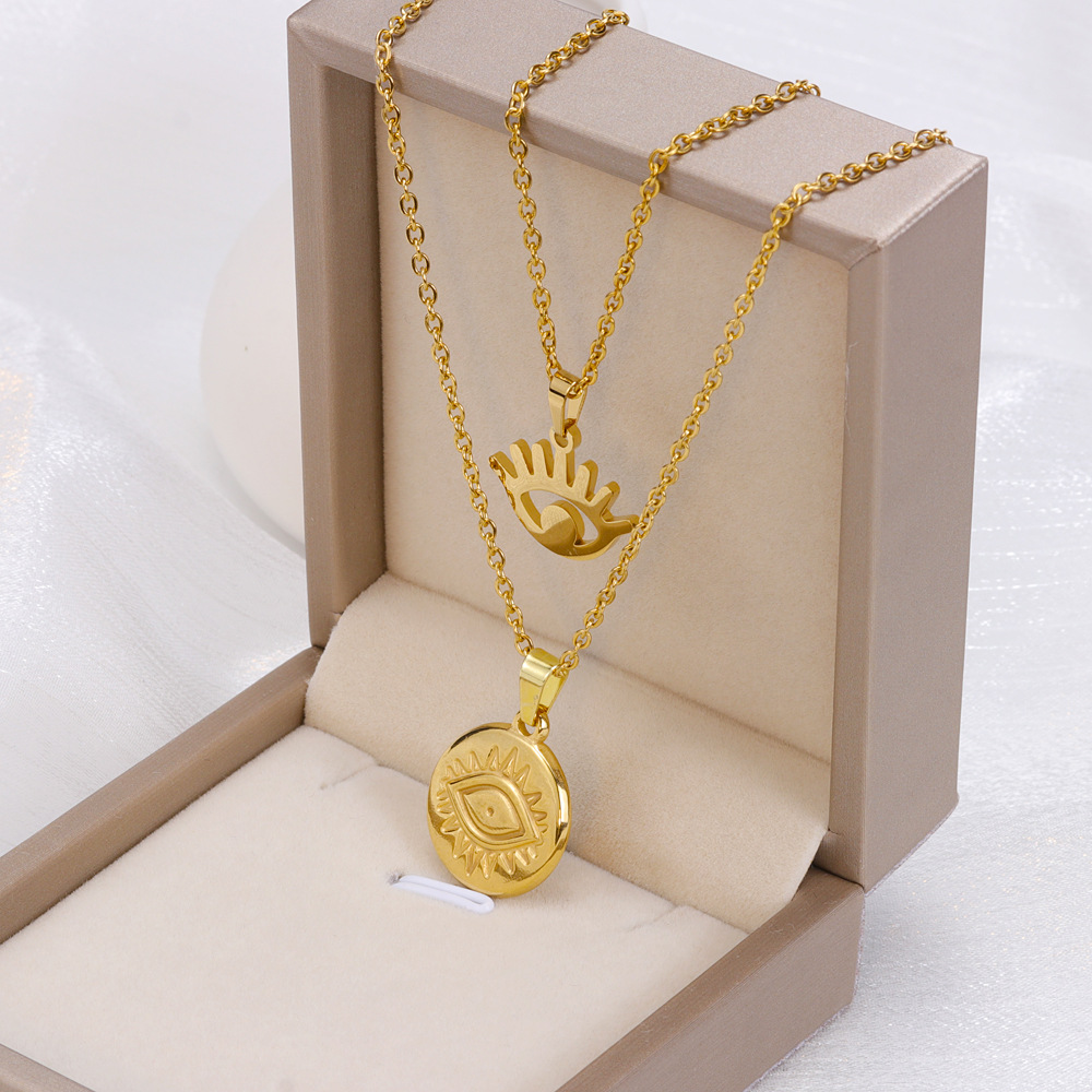 Simple Style Printing Stainless Steel Gold Plated Layered Necklaces 1 Set