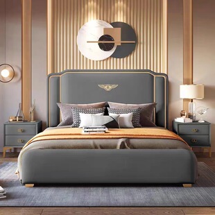 Leidu Furniture 2025 Hong Kong Style Light Luxury High-End Genuine Leather Simple Internet Celebrity Advanced 1.8m Postmodern Genuine Leather Bed