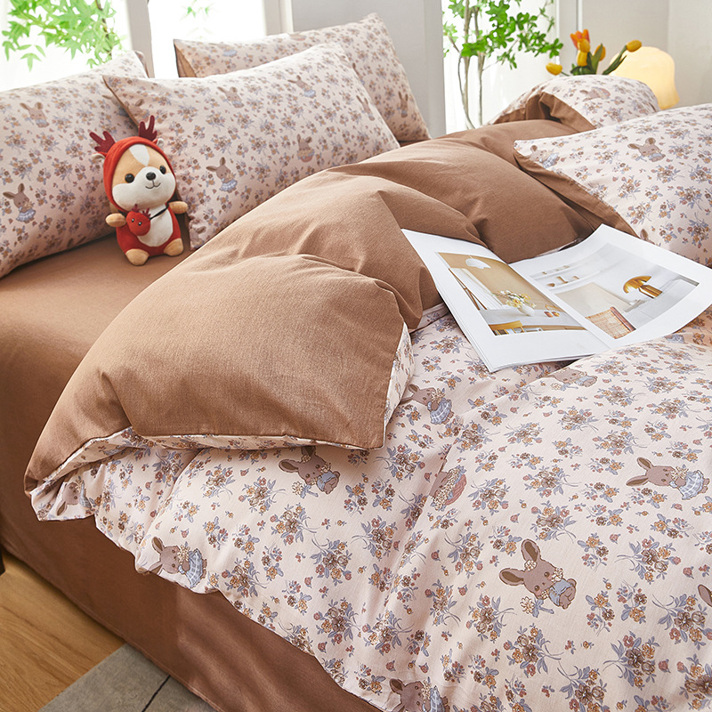 Cama de cuatro piezas, 100 cubierta de edredón de algodón, ropa de cama de dormitorio de estudiantes, tres piezas