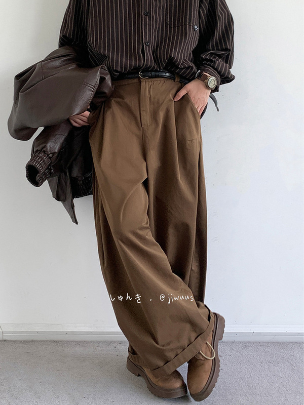 春と秋の男性用和風パンツ、レトロなハイウエストスリムストレートワイドレッグパンツ、ゆったりとしたカジュアルなロングパンツ|undefined
