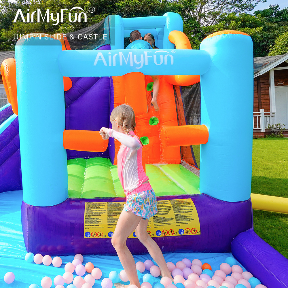 AMF | Castillo inflable con rociador de agua para uso doméstico, trampolín inflable, tobogán acuático infantil para interiores, pequeño castillo inflable combinado