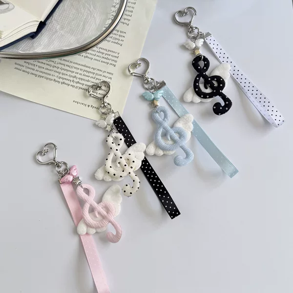 Artistic Vintage Sweet Polka Dot Stripe Star Musical Note Keychain Phone Charm AirPods Bag Accessory