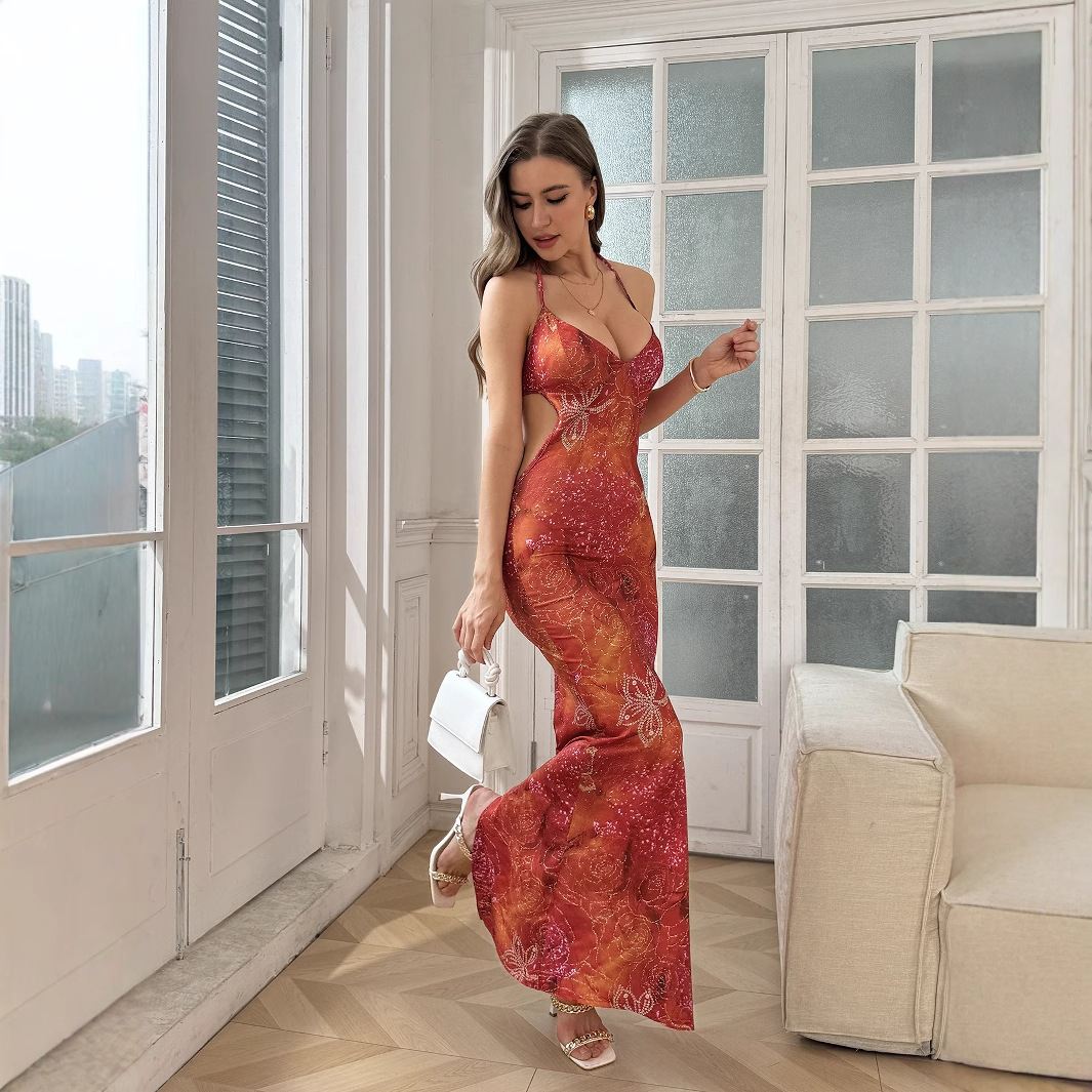 Resort Style Cross-Border Exclusive Popular Women's Camisole Low-Cut Backless Lace-Up Stunning Sexy Dress Date Dress