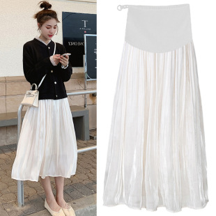 2025 New Maternity Skirt Solid Color Easiest for Match Slimming Belly Support Adjustable Long Skirt Maternity Skirt