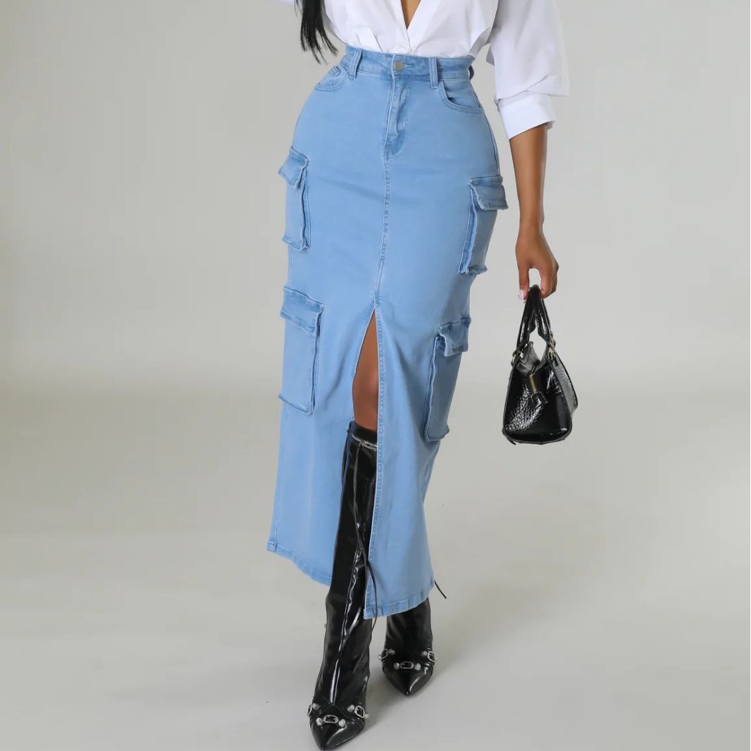 European and American denim long skirt 2...