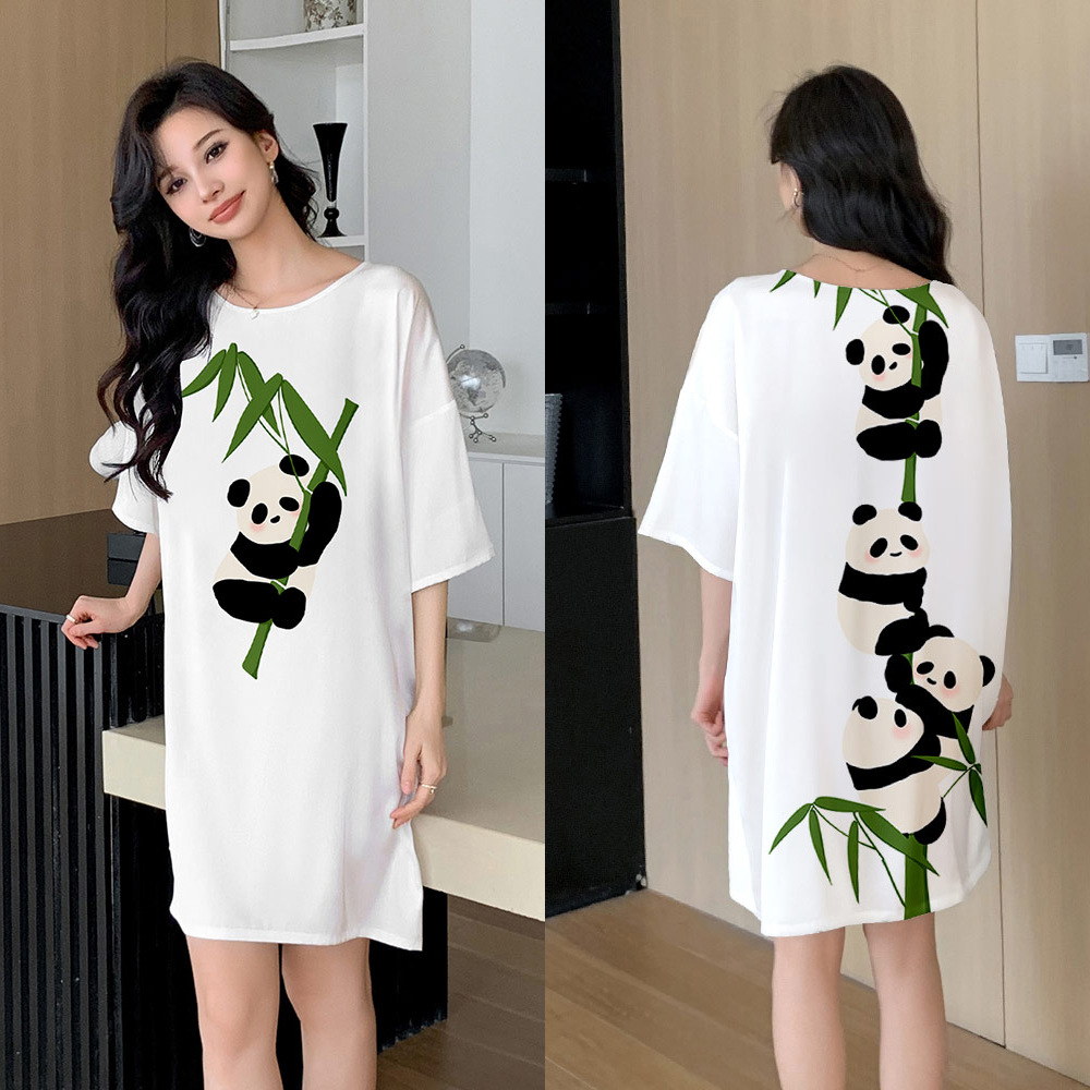 Yaoting pijama de mujer encantador viento impresión digital satén chiffón collar redondo pijama de manga corta SQ2273