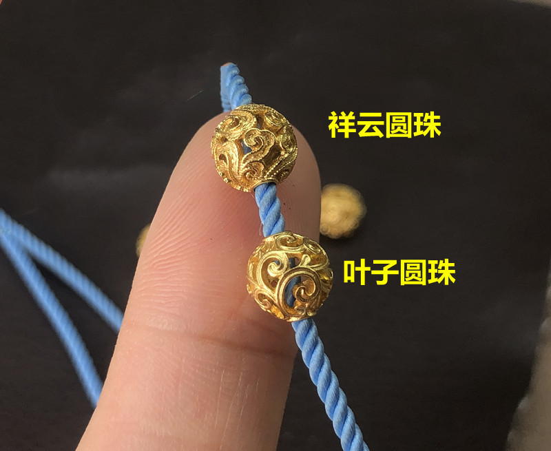 S925 sterling silver gold-plated cloud pattern leaf 8mm round bead woven bracelet necklace spacer bead DIY bracelet ancient gold accessories