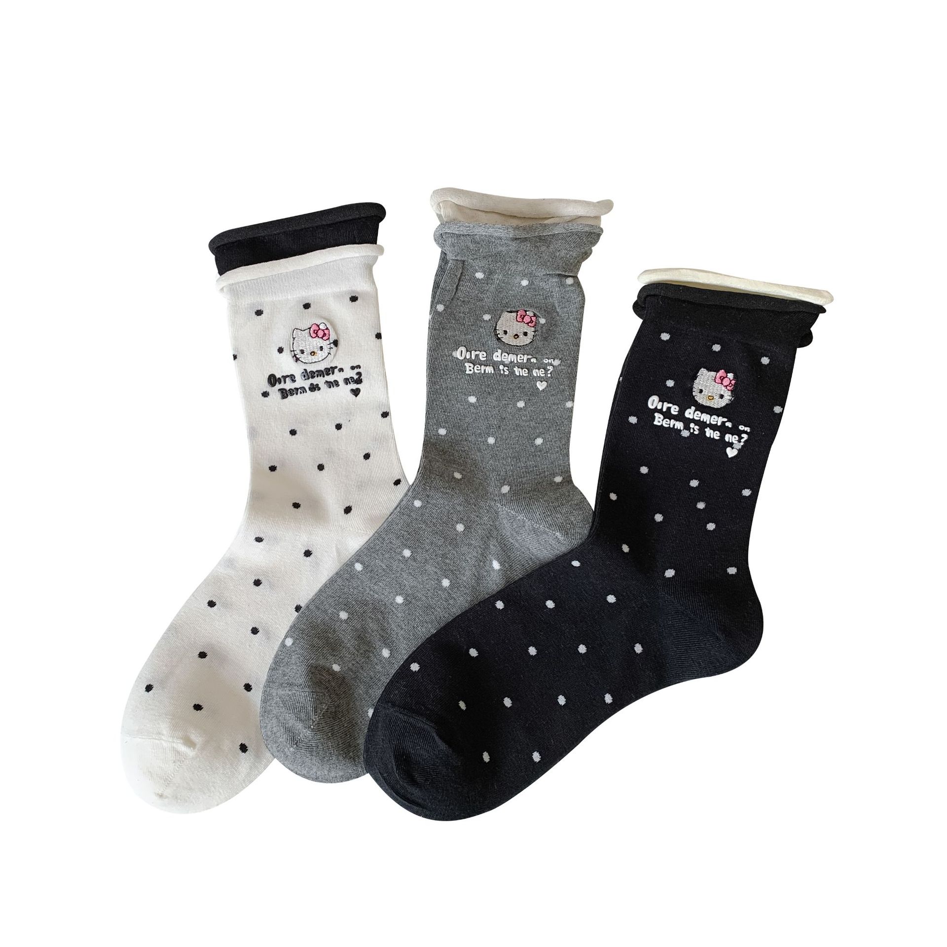 Pila de calcetines para niños, lunares, rizos, dibujos animados de moda, Hello Kitty, calcetines delgados de verano, calcetines de mujer Zhuji al por mayor