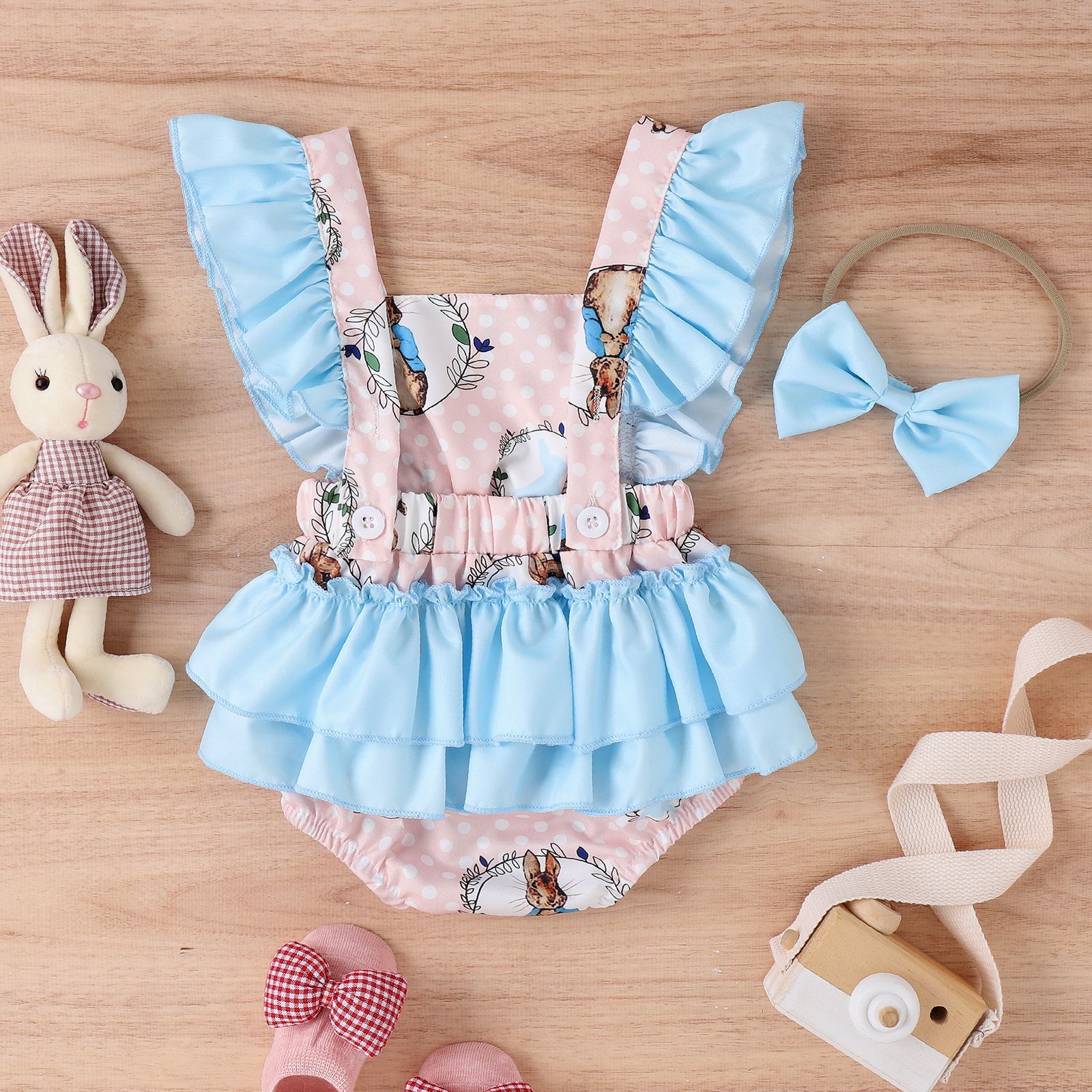 Easter Fashion Rabbit Printing Cotton Baby Rompers display picture 1