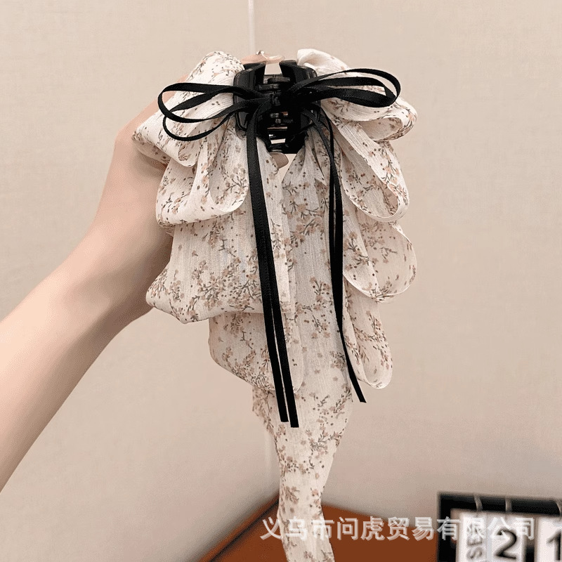 黑色缎面蝴蝶结抓夹女高级感2025新款后脑勺发夹气质头发夹子头饰|undefined