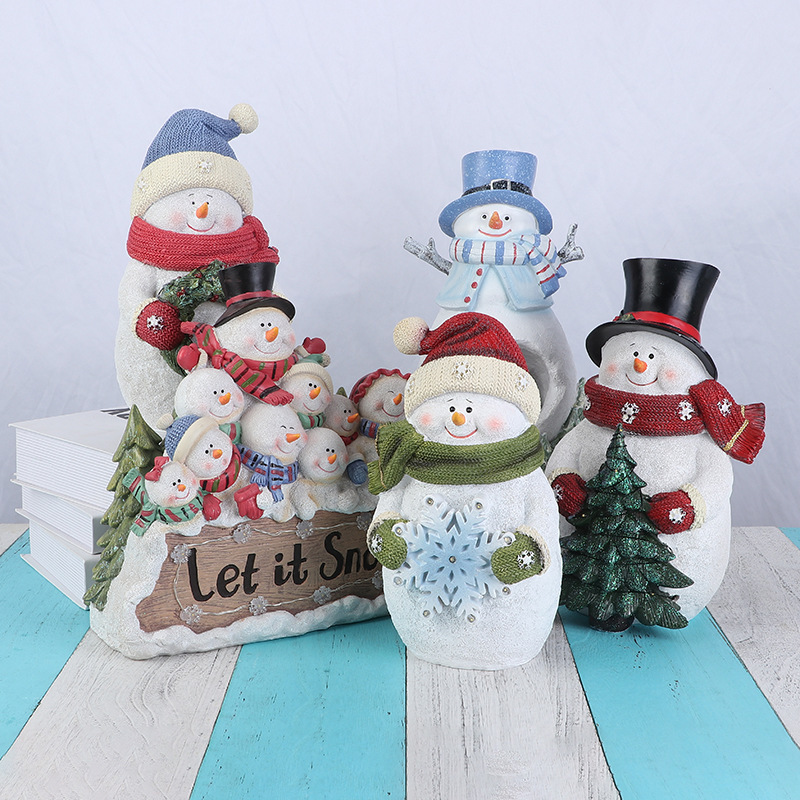 Christmas snowman decorative accent, creative glowing Christmas gift home living room desk resin craft ornament
