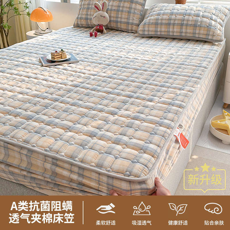 Colcha de cama acolchada de algodón lavado de algodón, funda protectora de colchón engrosada de una sola pieza, funda de cama de algodón puro 2025 nuevo 3