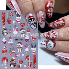 跨境新款圣诞系列美甲贴纸 ins圣诞节企鹅雪人麋鹿花草圣诞指甲贴