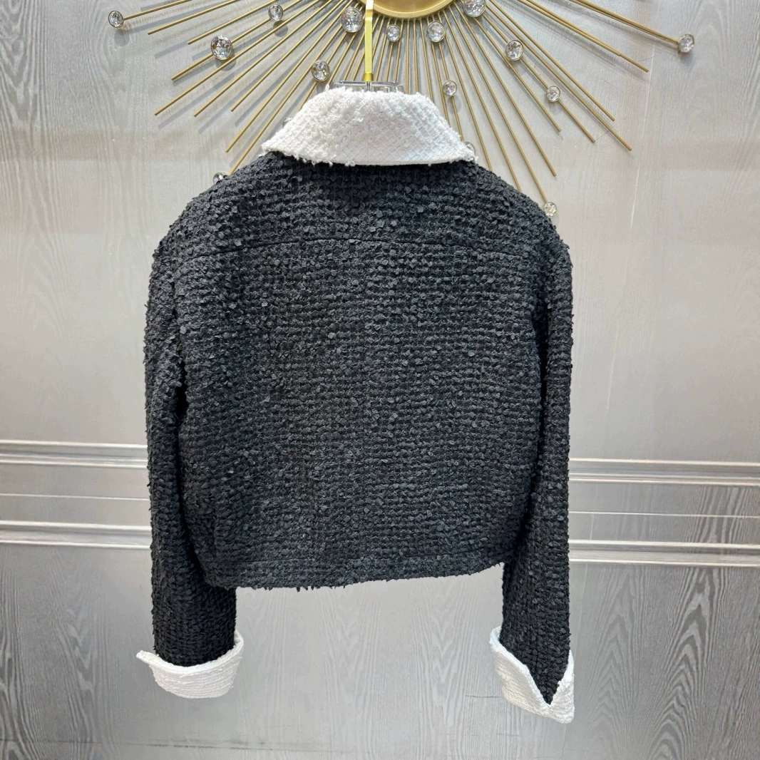 Летняя черная шерстяная тканевая куртка в стиле Chanel