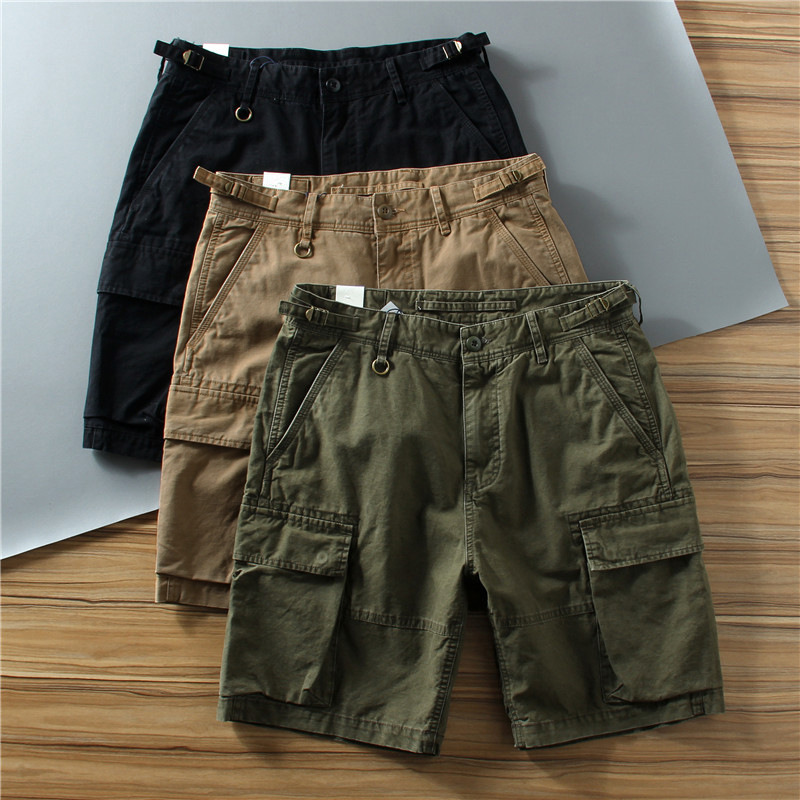 American Style Heavy Retro Tooling Shorts Men's Tough Guy Thick Khaki Multi-Pocket Pants Straight Pants