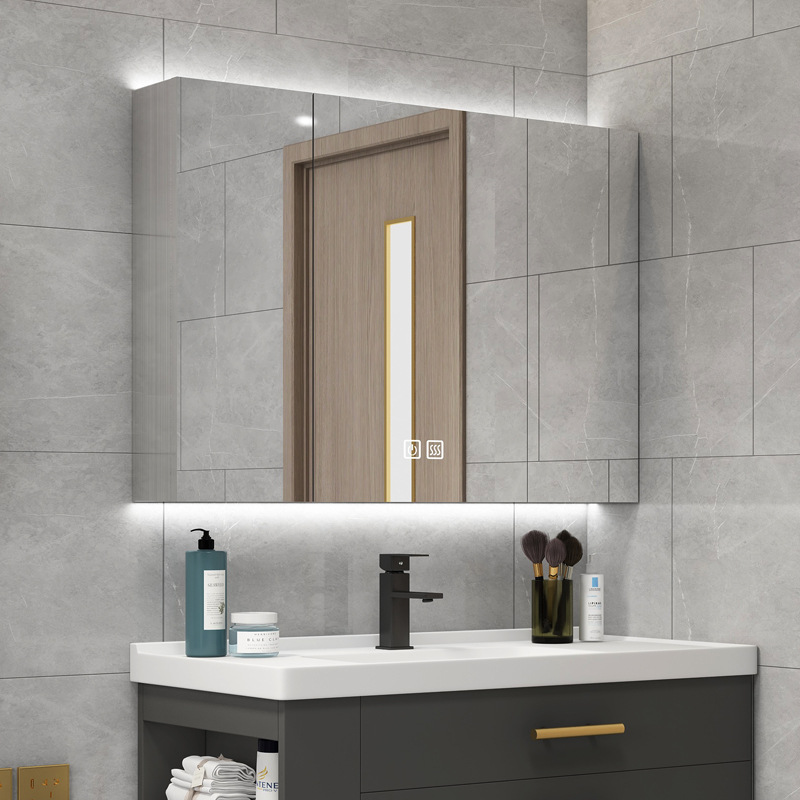 不锈钢智能浴室镜柜单独挂墙式带灯卫生间镜子柜单独厕所收纳镜箱|ms