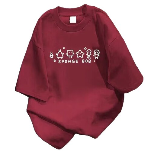 Summer new fashionable all-match simple cartoon print heavy round collar personality short-sleeved men and women couples T-shirt fashionable