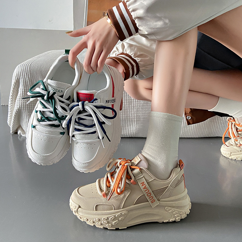 Chaussures de papa femme 2024 printemps nouvelle étudiante édition coréenne Instagram tendance polyvalente semelle épaisse chaussures simples chaussures de sport et décontractées_voghion.com