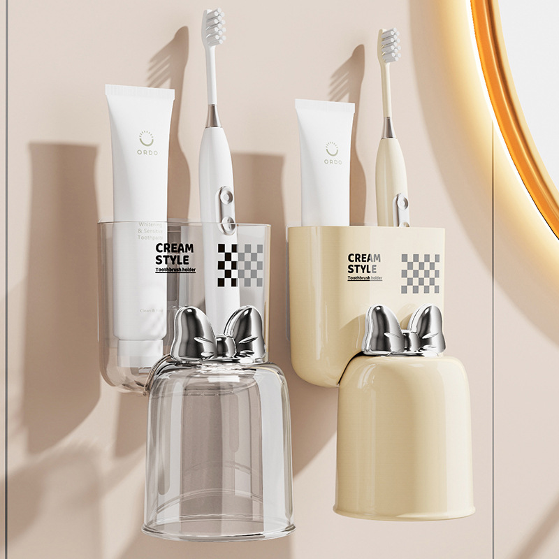 soporte de tazas de alto valor facial para artículos de baño sin perforación soporte de cepillo de dientes soporte de tazas de cepillo de dientes tipo pared soporte de tazas de dientes estante de almacenamiento doméstico